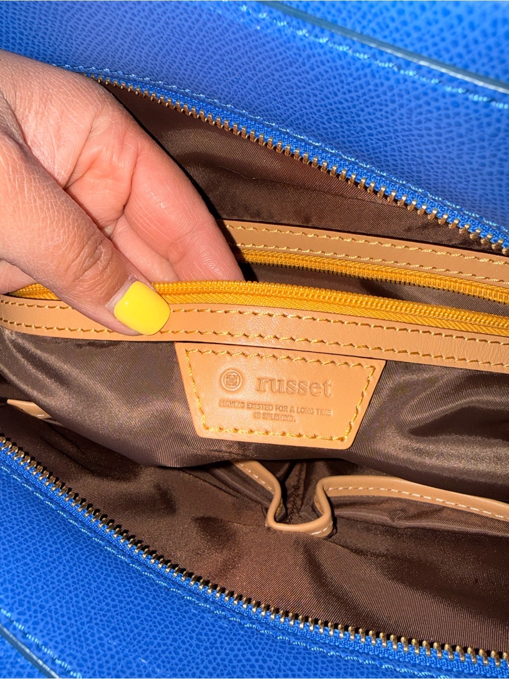 Russet Studded Leather Tote Bag with Tassel - Picture 12 of 16